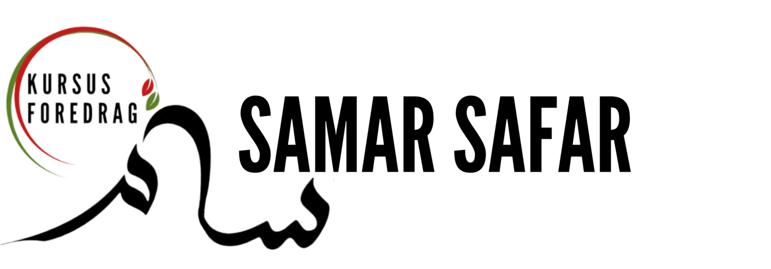 Samar Safar logo skråskrift rød grøn og sort farve