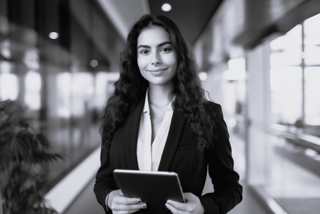 Professionel kvinde i jakkesæt smiler